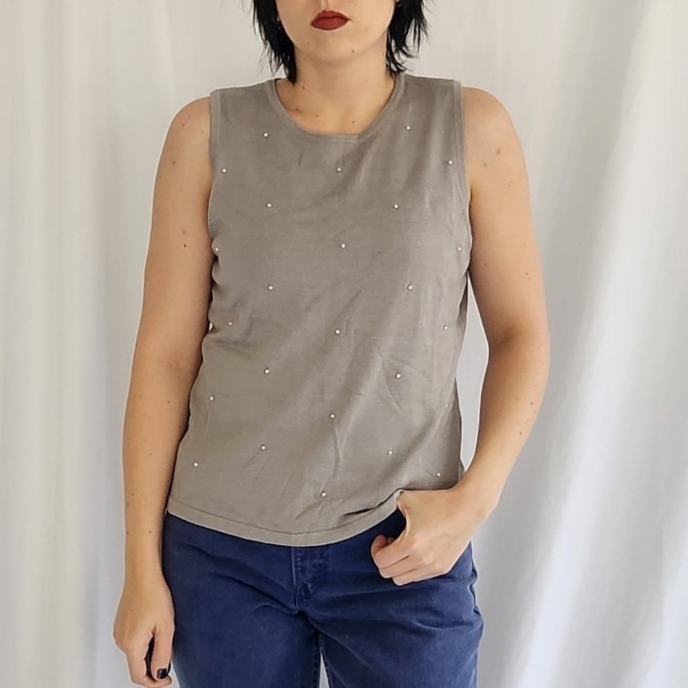 90s Gray Silk Blend‎ Sleeveless Top